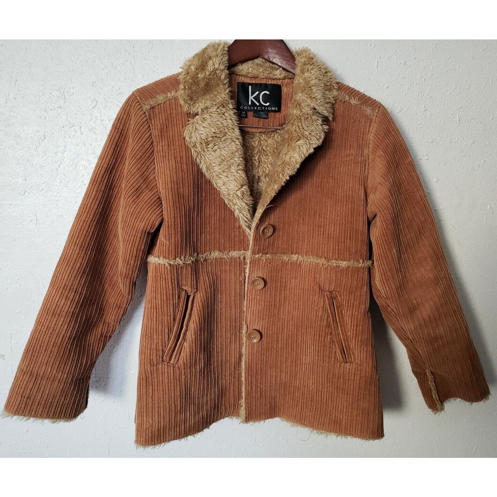 KC Collections Women's Rust Corduroy Faux Fur Trim Blazer